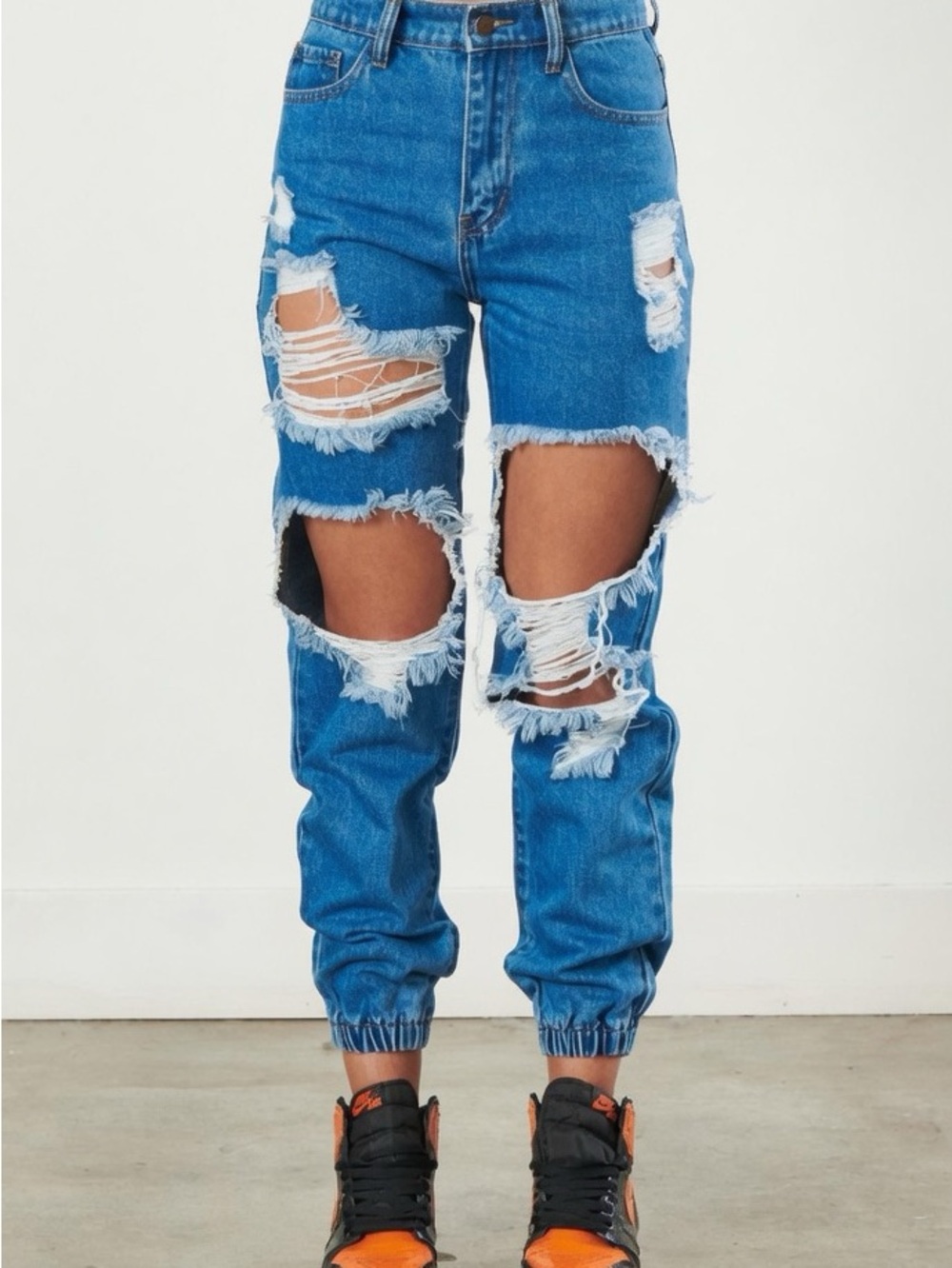 Vibrant Blue Distressed Boyfriend Jeans